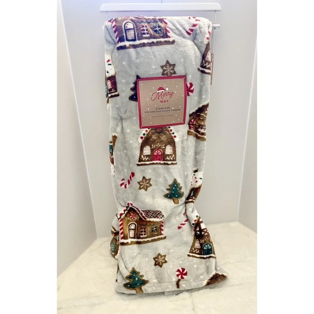 Merry Way Decorative Plush‎ CHRISTMAS Holiday Gingerbread Throw Blanket
